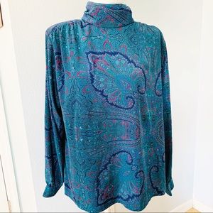 Vintage 1980 Paisley Long Sleeve Secretary Blouse